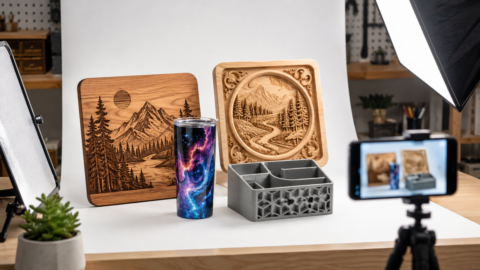 Product Photography Setup for Laser, CNC, UV, and 3D Printed Products